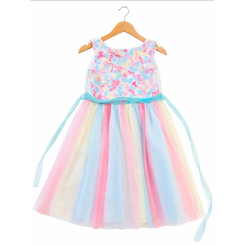Jona Michelle Girls Pastel Rainbow Tulle Party Dress Sleeveless Size 8